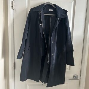Jane Post Black Long Hooded Rain Coat Size L